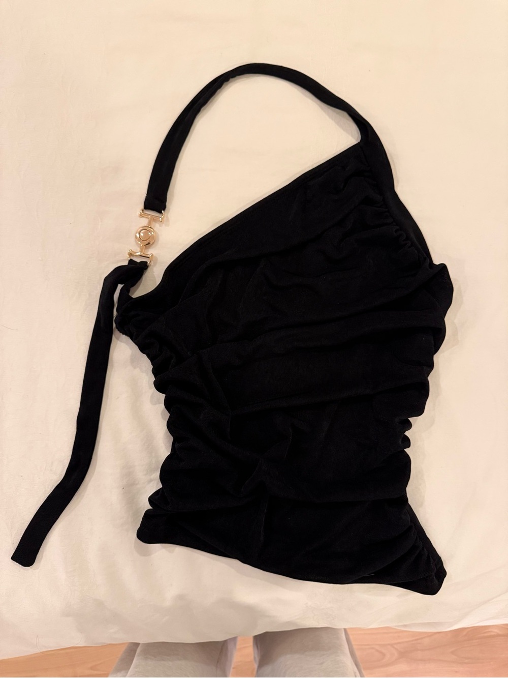 Black Ruched top Gold Charm